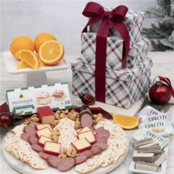 Fruit, Cheese, And Crackers Holiday Gift Tower